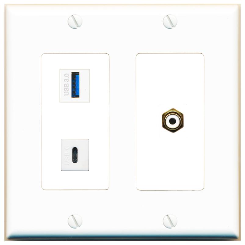 RCA-WHITE USB-3 USBC Wall Plate [White]