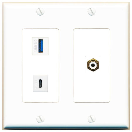RCA-WHITE USB-3 USBC Wall Plate [White]
