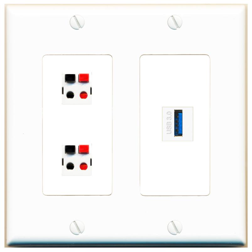 2 SPEAKER USB-3 Wall Plate [White]