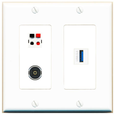 SPEAKER TOSLINK USB-3 Wall Plate [White]