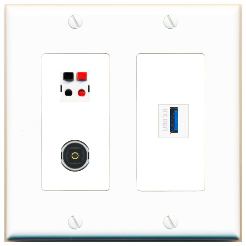 SPEAKER TOSLINK USB-3 Wall Plate [White]