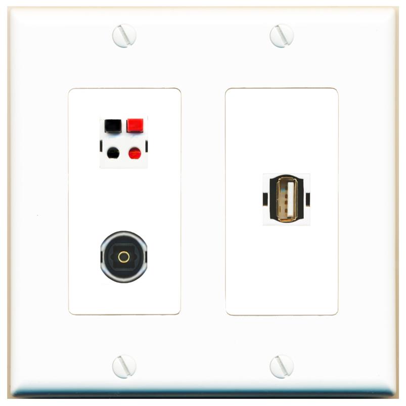 SPEAKER TOSLINK USB2 Wall Plate [White]