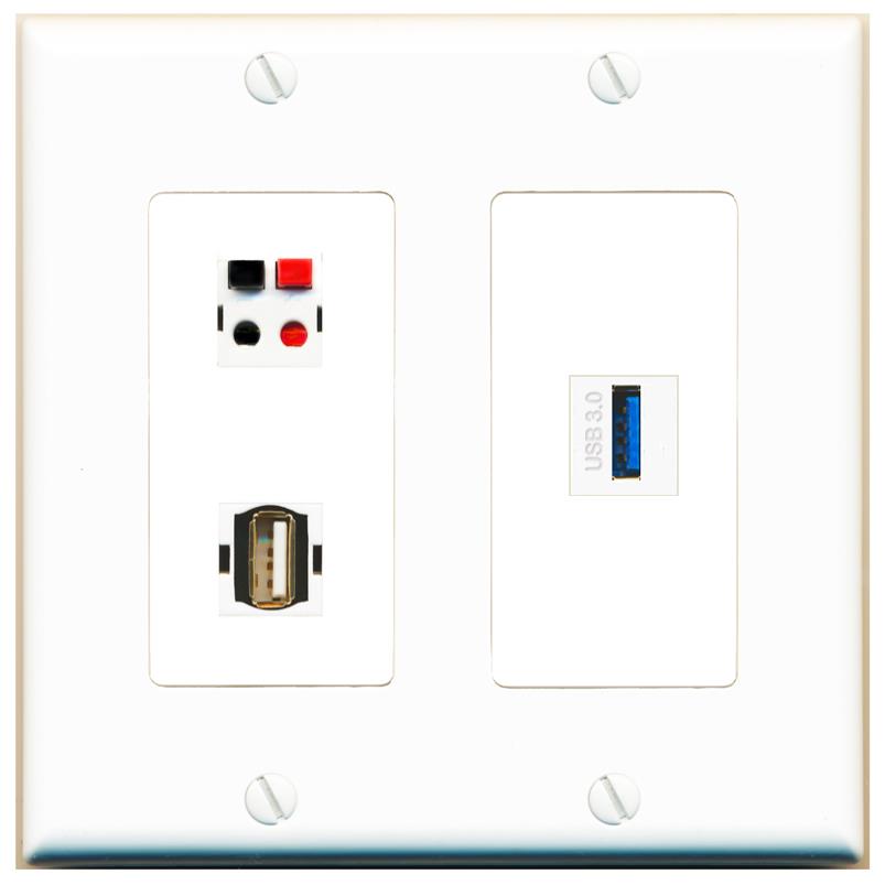 SPEAKER USB-3 USB2 Wall Plate [White]