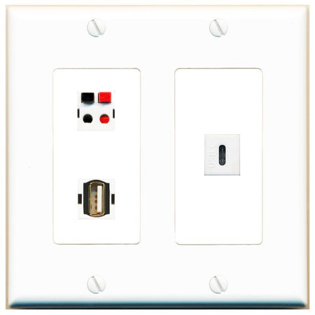 SPEAKER USB2 USBC Wall Plate [White]