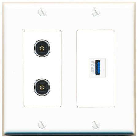 2 TOSLINK USB-3 Wall Plate [White]