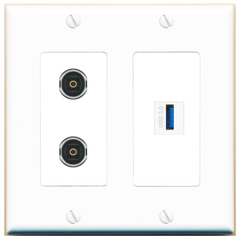 2 TOSLINK USB-3 Wall Plate [White]