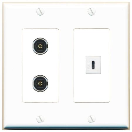 2 TOSLINK USBC Wall Plate [White]