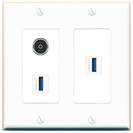 TOSLINK 2 USB-3 Wall Plate [White]
