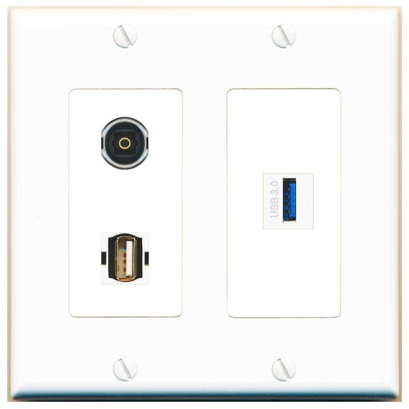 TOSLINK USB-3 USB2 Wall Plate [White]