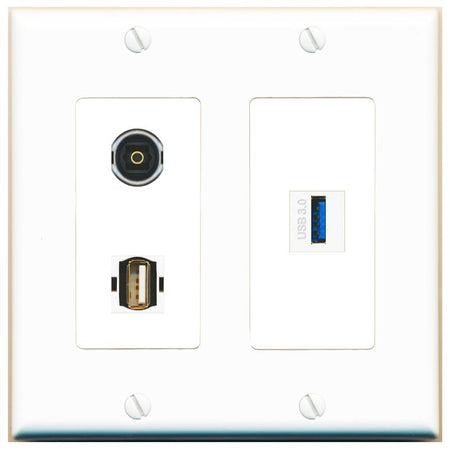 TOSLINK USB-3 USB2 Wall Plate [White]
