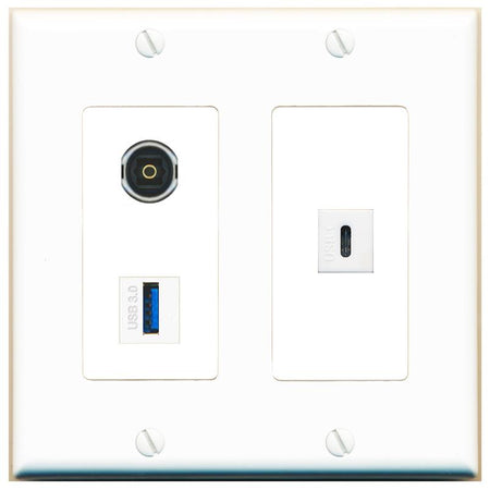TOSLINK USB-3 USBC Wall Plate [White]