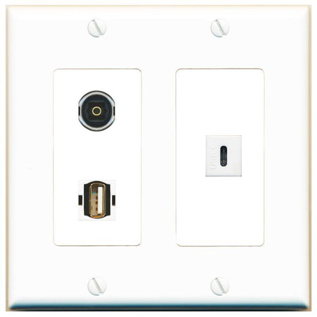 TOSLINK USB2 USBC Wall Plate [White]