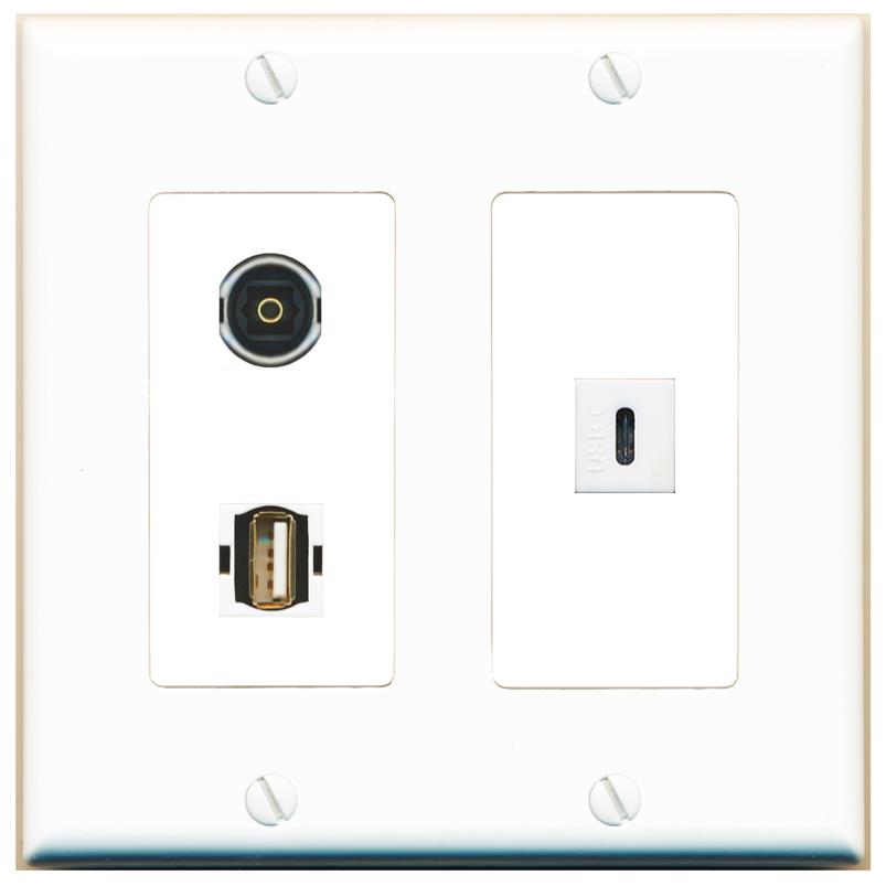 TOSLINK USB2 USBC Wall Plate [White]