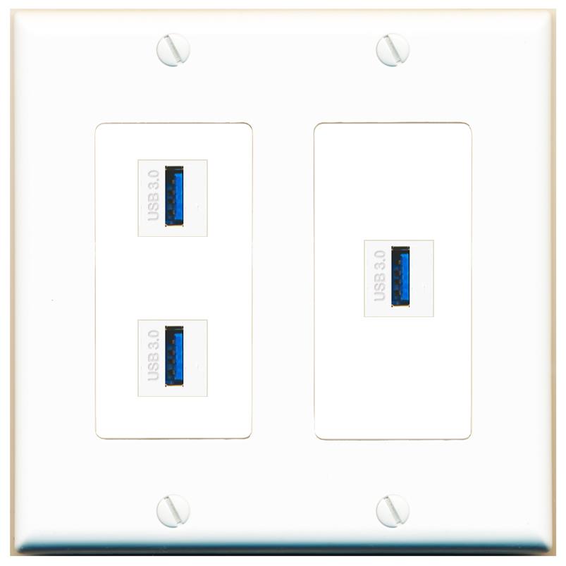 3 USB-3 Wall Plate [White]