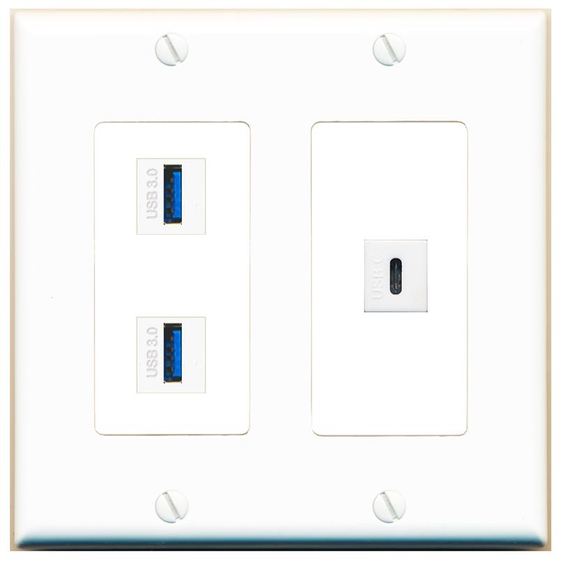 2 USB-3 USBC Wall Plate [White]