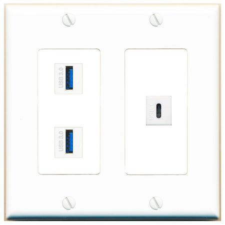 2 USB-3 USBC Wall Plate [White]