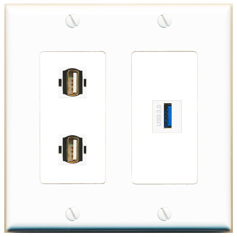 USB-3 2 USB2 Wall Plate [White]