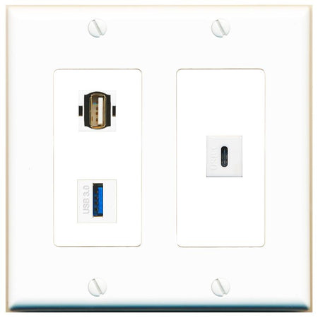 USB-3 USB2 USBC Wall Plate [White]