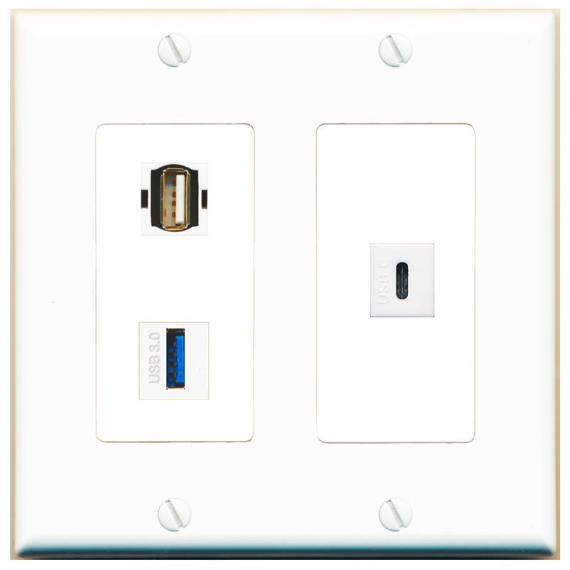 USB-3 USB2 USBC Wall Plate [White]