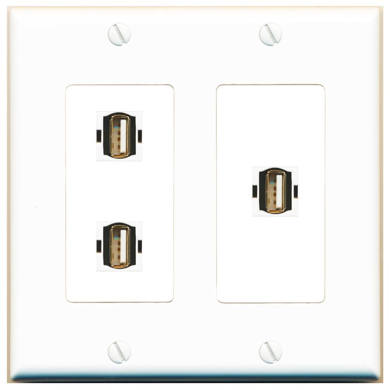 3 USB2 Wall Plate [White]
