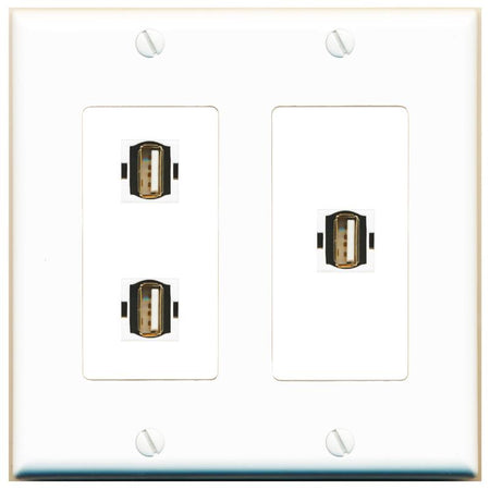 3 USB2 Wall Plate [White]