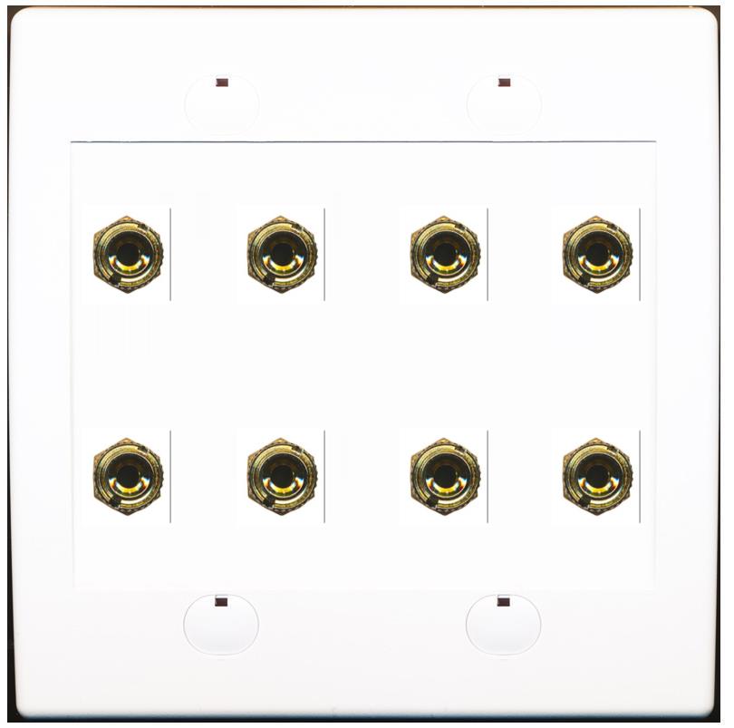 RiteAV 8 Banana 4 Speaker Surround 2 Gang Coupler Binding Post Wall Plate 3 Pack