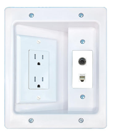 RiteAV 3.5mm PHONE Recessed Wall Plate Cable Concealer Management Kit with Power Outlet Hides Cords and Cables