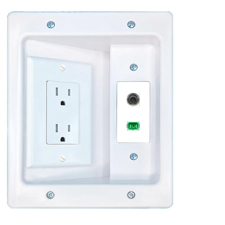 RiteAV 3.5mm SC-APC-SX Recessed Wall Plate Cable Concealer Management Kit with Power Outlet Hides Cords and Cables