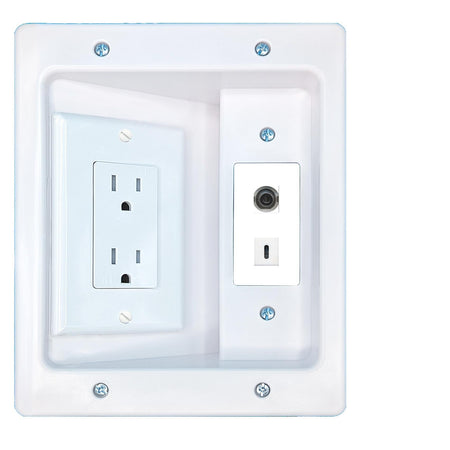 RiteAV 3.5mm USBC Recessed Wall Plate Cable Concealer Management Kit with Power Outlet Hides Cords and Cables
