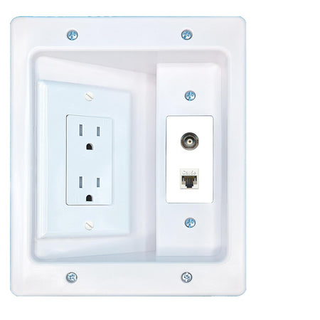 RiteAV BNC CAT5E Recessed Wall Plate Cable Concealer Management Kit with Power Outlet Hides Cords and Cables