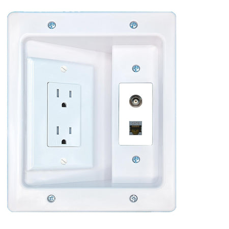 RiteAV BNC CAT6-SHIELDED Recessed Wall Plate Cable Concealer Management Kit with Power Outlet Hides Cords and Cables