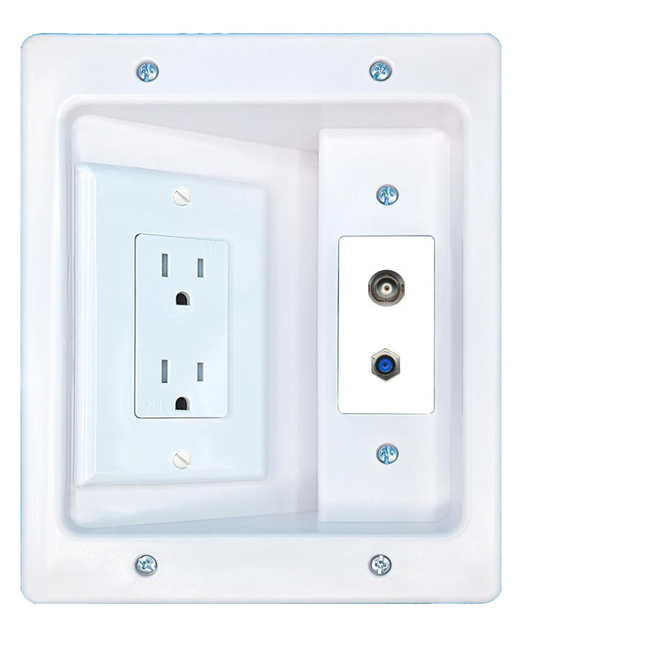 RiteAV BNC F81 Recessed Wall Plate Cable Concealer Management Kit with Power Outlet Hides Cords and Cables