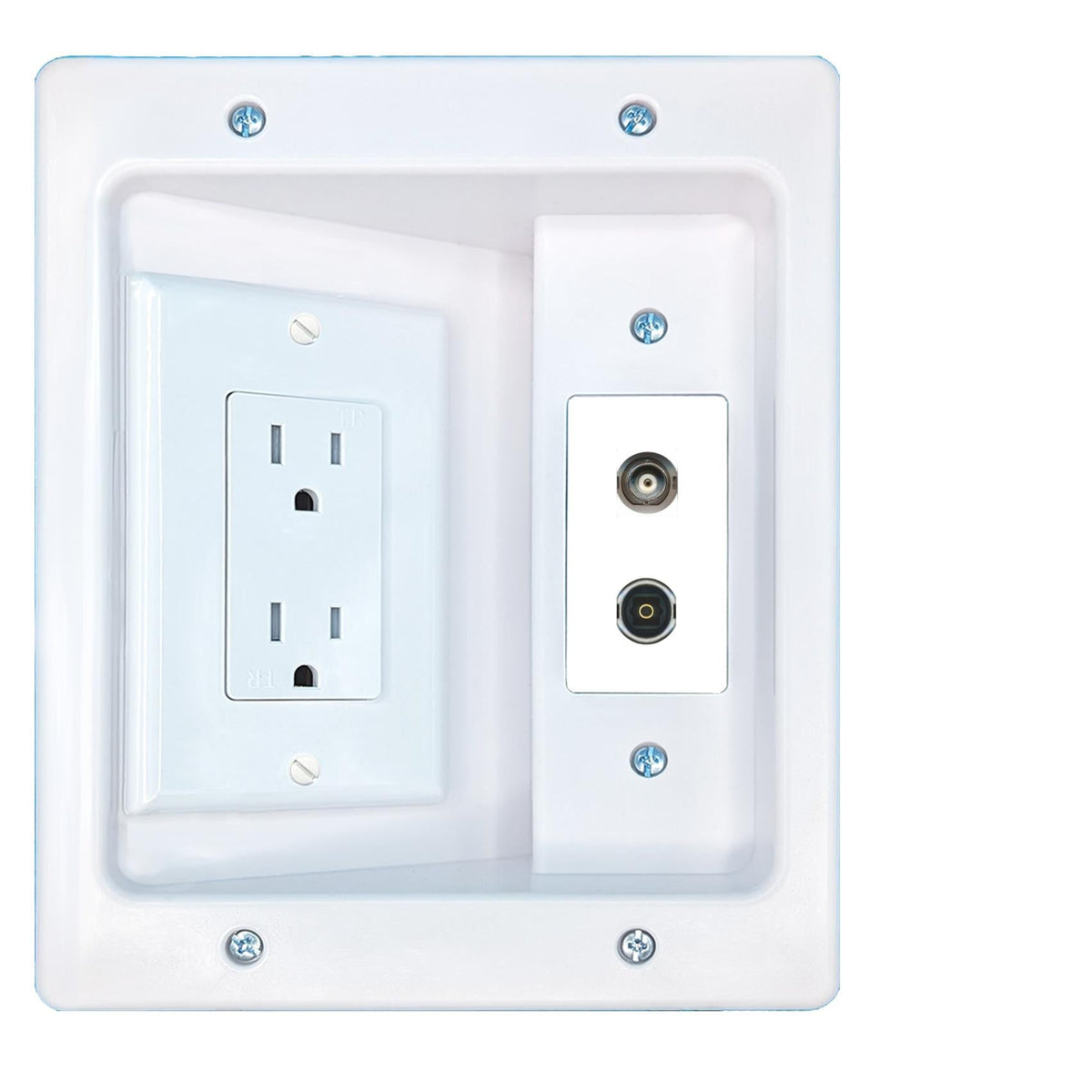 RiteAV BNC TOSLINK Recessed Wall Plate Cable Concealer Management Kit with Power Outlet Hides Cords and Cables