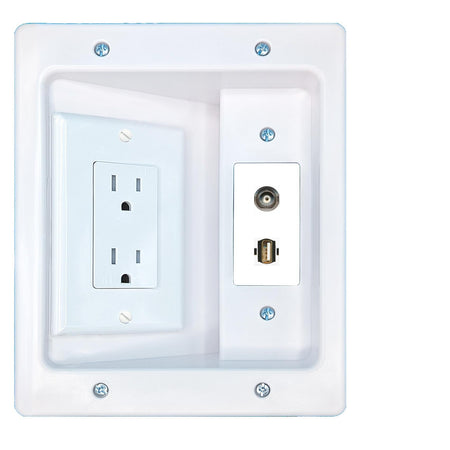 RiteAV BNC USB2 Recessed Wall Plate Cable Concealer Management Kit with Power Outlet Hides Cords and Cables