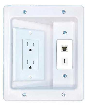 RiteAV CAT5E USBC Recessed Wall Plate Cable Concealer Management Kit with Power Outlet Hides Cords and Cables