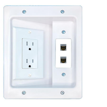RiteAV CAT6-SHIELDED CAT6A Recessed Wall Plate Cable Concealer Management Kit with Power Outlet Hides Cords and Cables
