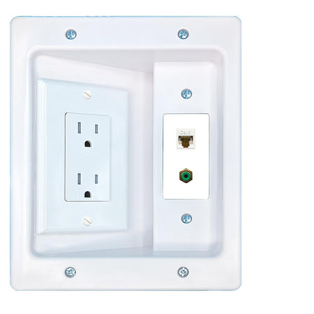 RiteAV CAT6 RCA-GREEN Recessed Wall Plate Cable Concealer Management Kit with Power Outlet Hides Cords and Cables