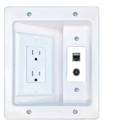 RiteAV CAT7 TOSLINK Recessed Wall Plate Cable Concealer Management Kit with Power Outlet Hides Cords and Cables