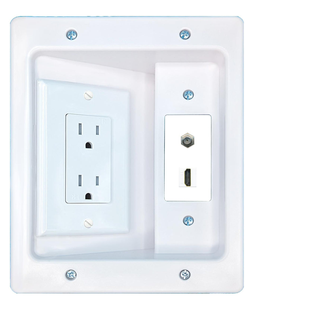 RiteAV COAX HDMI Recessed Wall Plate Cable Concealer Management Kit with Power Outlet Hides Cords and Cables