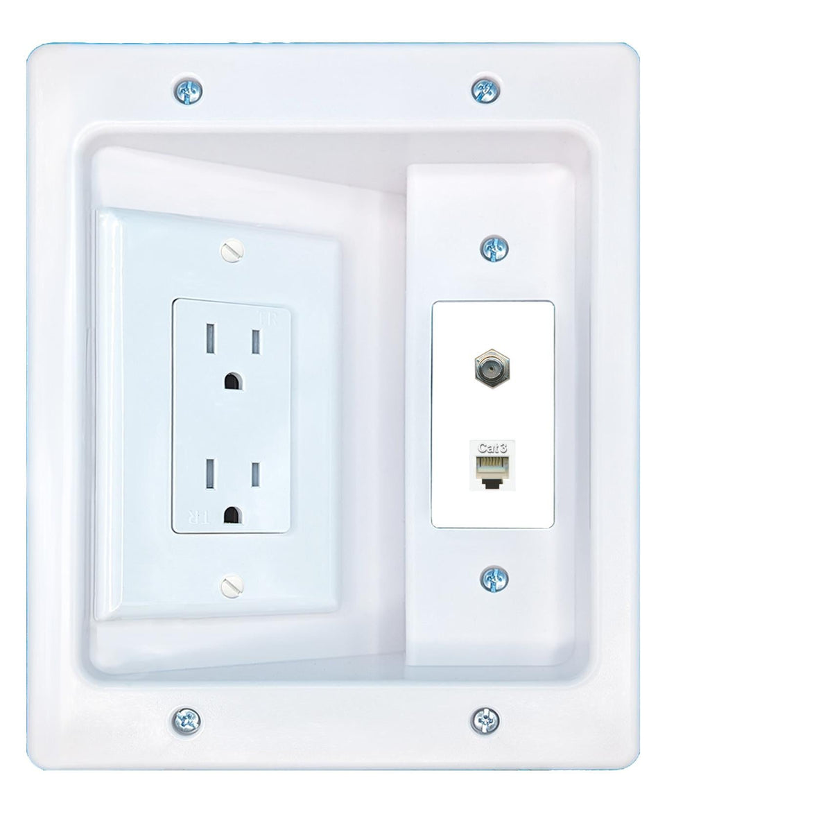 RiteAV COAX PHONE Recessed Wall Plate Cable Concealer Management Kit with Power Outlet Hides Cords and Cables