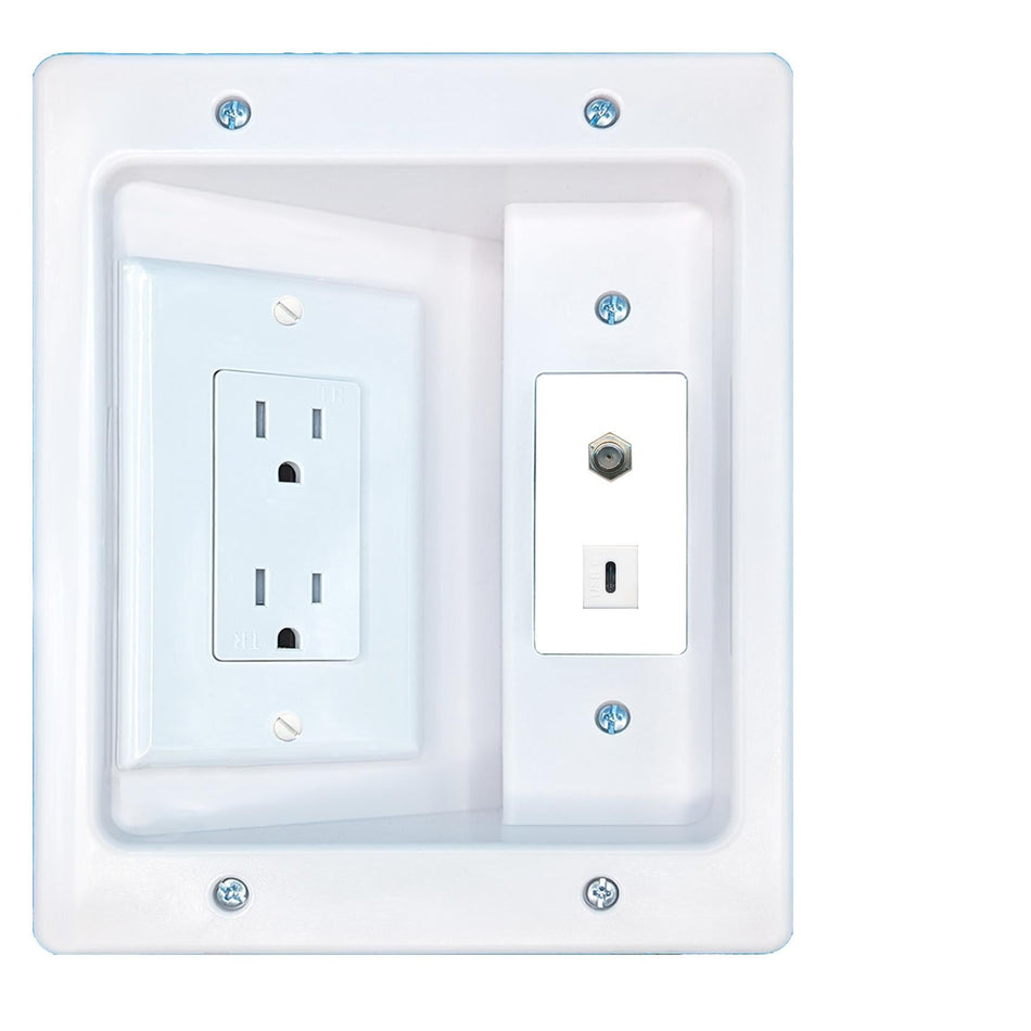 RiteAV COAX USBC Recessed Wall Plate Cable Concealer Management Kit with Power Outlet Hides Cords and Cables