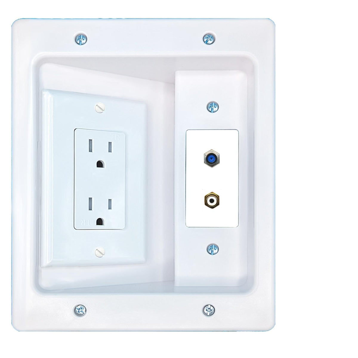RiteAV F81 RCA-WHITE Recessed Wall Plate Cable Concealer Management Kit with Power Outlet Hides Cords and Cables