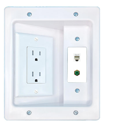 RiteAV PHONE RCA-GREEN Recessed Wall Plate Cable Concealer Management Kit with Power Outlet Hides Cords and Cables