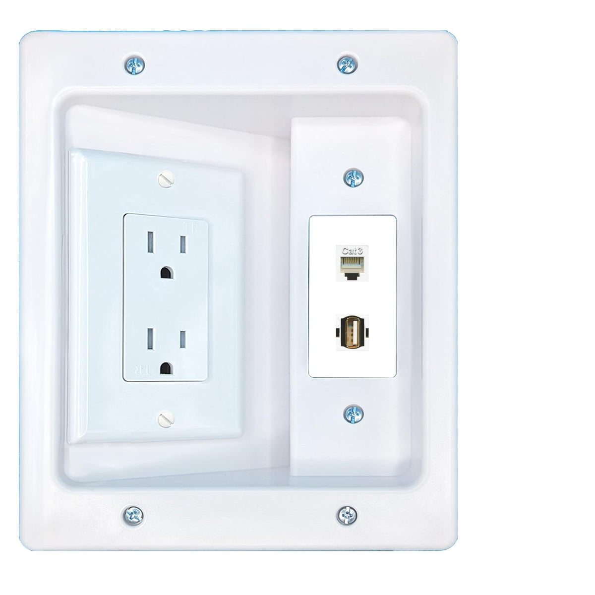 RiteAV PHONE USB2 Recessed Wall Plate Cable Concealer Management Kit with Power Outlet Hides Cords and Cables