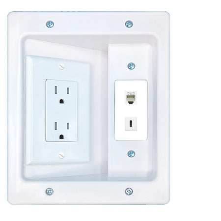 RiteAV PHONE USBC Recessed Wall Plate Cable Concealer Management Kit with Power Outlet Hides Cords and Cables