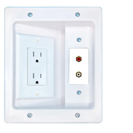 RiteAV RCA-RED RCA-WHITE Recessed Wall Plate Cable Concealer Management Kit with Power Outlet Hides Cords and Cables