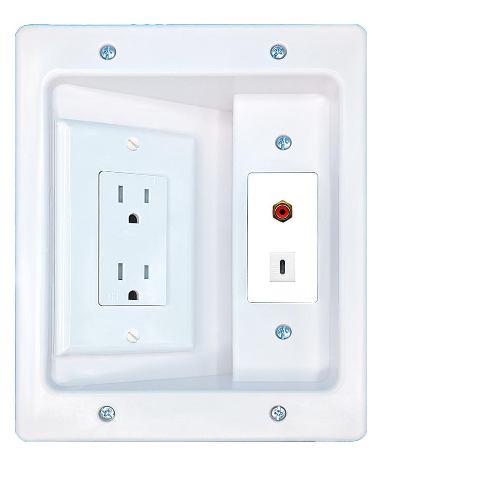 RiteAV RCA-RED USBC Recessed Wall Plate Cable Concealer Management Kit with Power Outlet Hides Cords and Cables