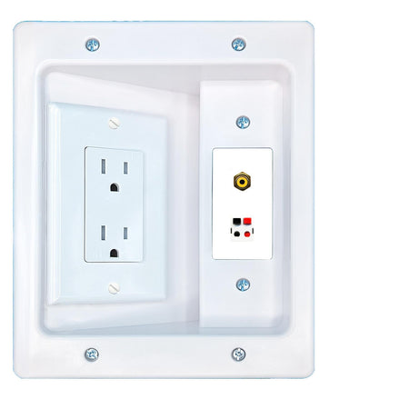 RiteAV RCA-YELLOW SPEAKER Recessed Wall Plate Cable Concealer Management Kit with Power Outlet Hides Cords and Cables
