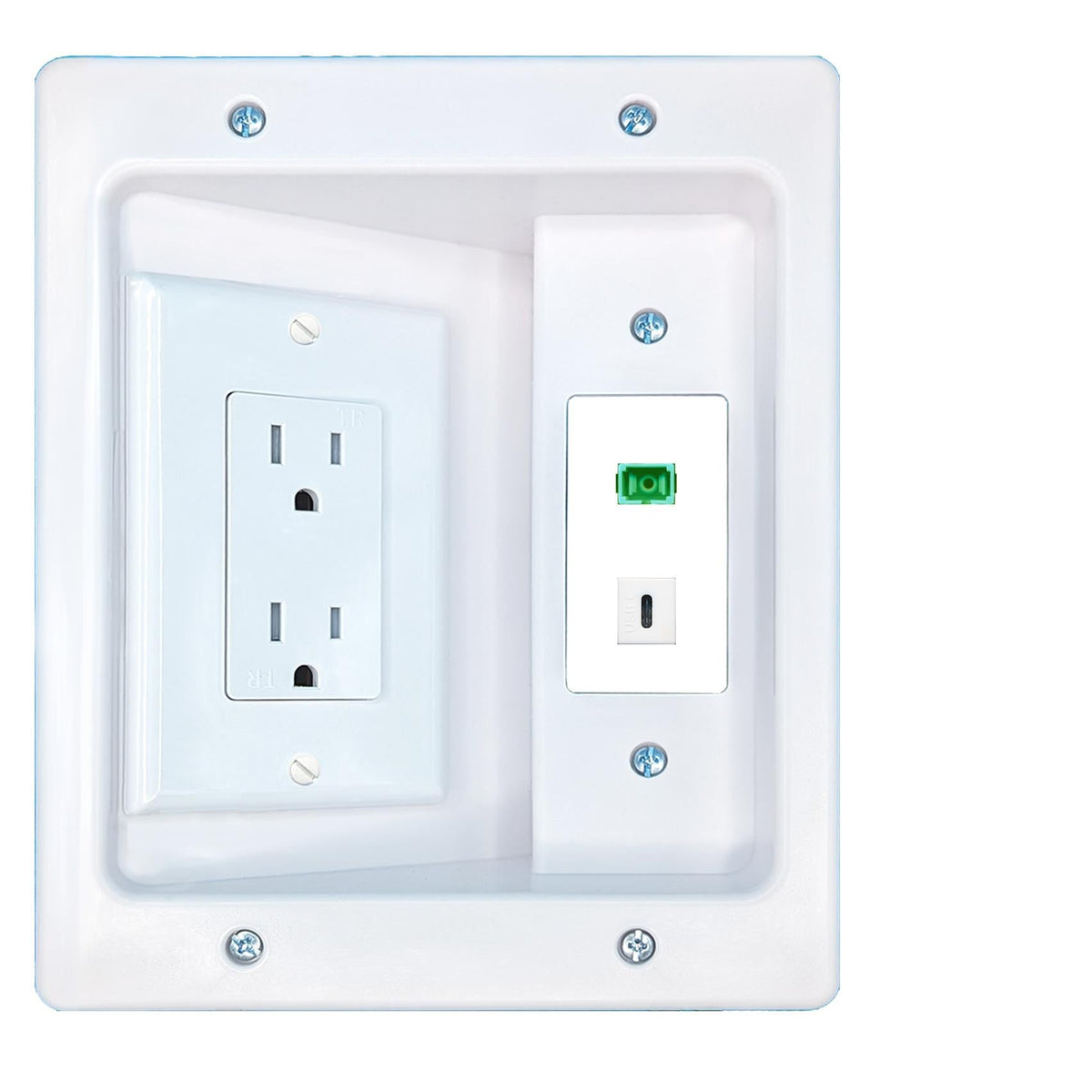 RiteAV SC-APC-SX USBC Recessed Wall Plate Cable Concealer Management Kit with Power Outlet Hides Cords and Cables