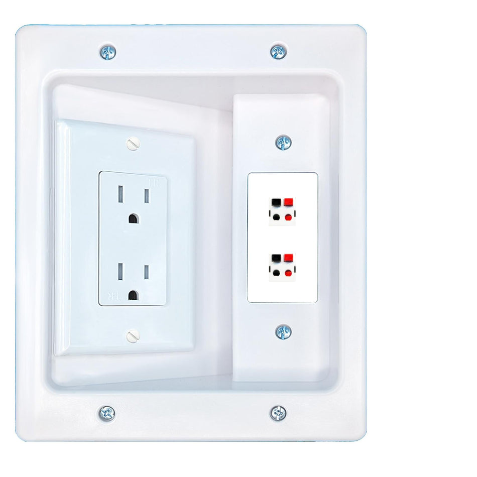 RiteAV 2 SPEAKER Recessed Wall Plate Cable Concealer Management Kit with Power Outlet Hides Cords and Cables